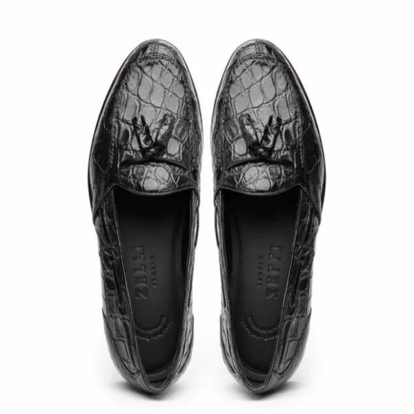 zelli_franco_crocodile_ta_4.webp Clearance Zelli Franco Crocodile Tassel Loafers (11-582-BLK) Black