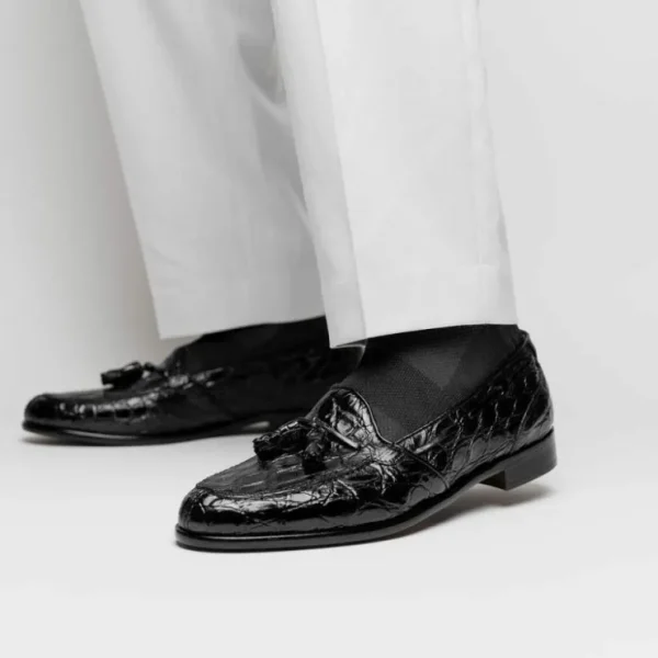 zelli_franco_crocodile_ta_6.webp Clearance Zelli Franco Crocodile Tassel Loafers (11-582-BLK) Black