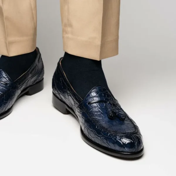 zelli_franco_crocodile_ta_7-1.webp Flash Sale Zelli Franco Crocodile Tassel Loafers (11-582-NVY) Navy