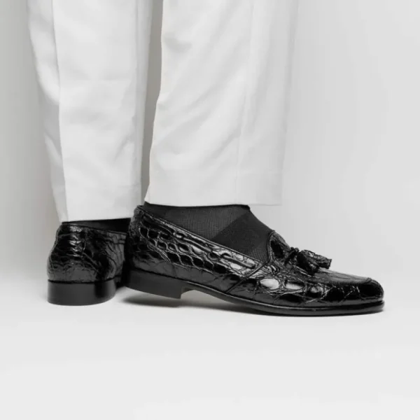 zelli_franco_crocodile_ta_7.webp Clearance Zelli Franco Crocodile Tassel Loafers (11-582-BLK) Black