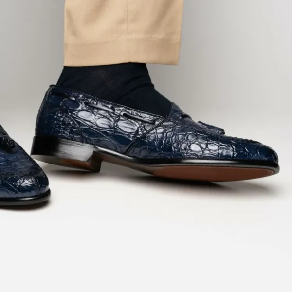 zelli_franco_crocodile_ta_8-1.webp Flash Sale Zelli Franco Crocodile Tassel Loafers (11-582-NVY) Navy