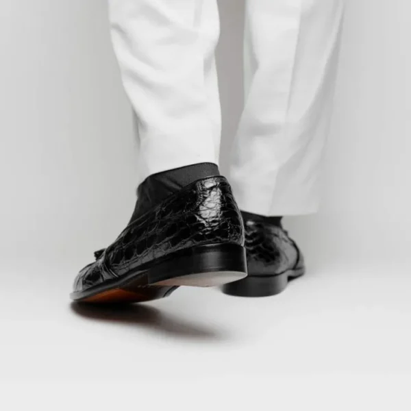 zelli_franco_crocodile_ta_8.webp Clearance Zelli Franco Crocodile Tassel Loafers (11-582-BLK) Black