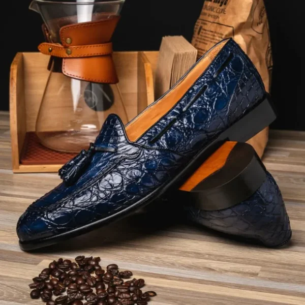 zelli_franco_crocodile_ta_9-1.webp Flash Sale Zelli Franco Crocodile Tassel Loafers (11-582-NVY) Navy
