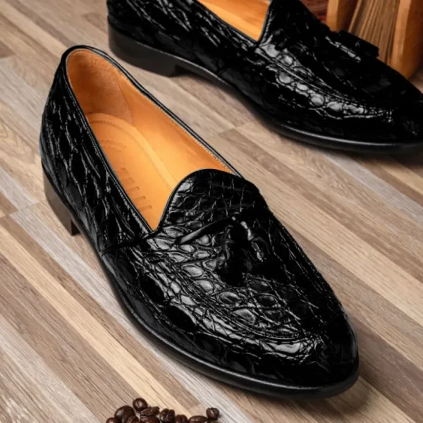 zelli_franco_crocodile_ta_9.webp Clearance Zelli Franco Crocodile Tassel Loafers (11-582-BLK) Black