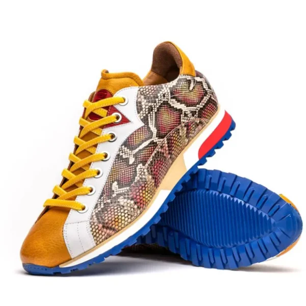 zelli_geo_python_embossed_2.webp Discount Zelli Geo Python Embossed Calfskin Sneakers Mustard / White (65-340-MUS)