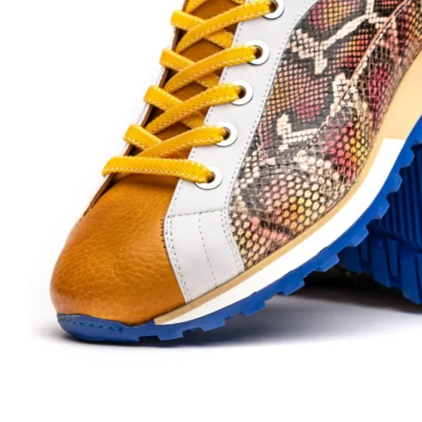 zelli_geo_python_embossed_4.webp Discount Zelli Geo Python Embossed Calfskin Sneakers Mustard / White (65-340-MUS)