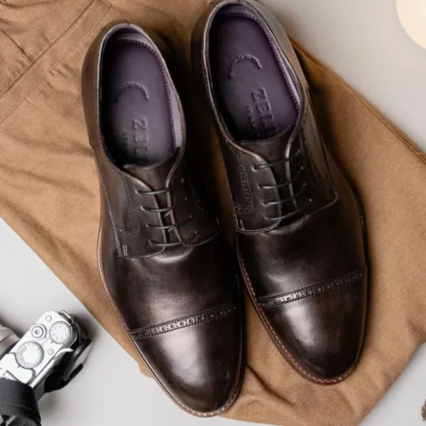 Shop Zelli Giovanni Cap Toe Brogues (25-548-GRY) Grey