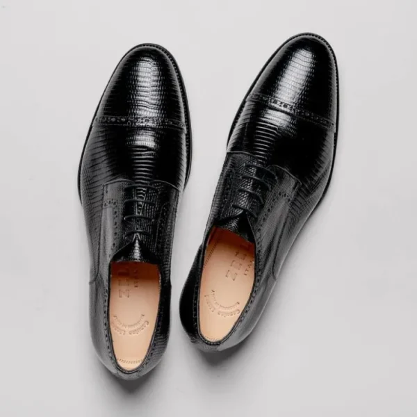 Store Zelli Giovanni Lizard Cap Toe Brogues (24-526-BLK) Black