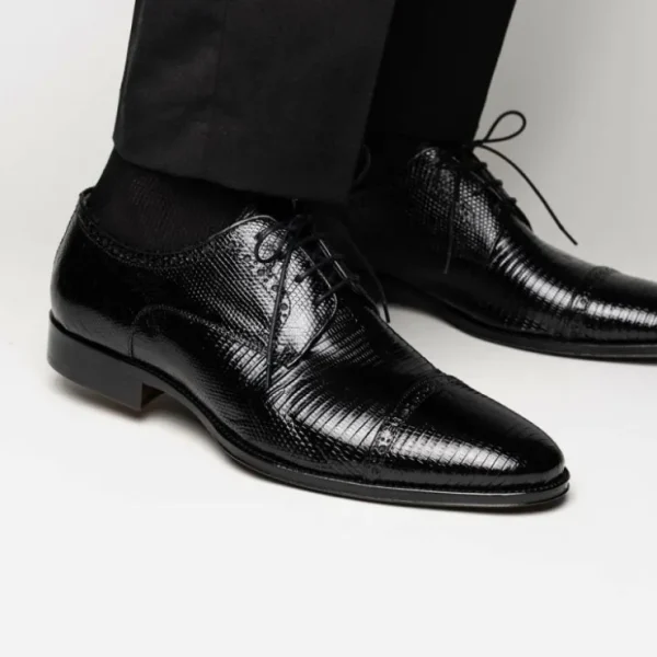 Store Zelli Giovanni Lizard Cap Toe Brogues (24-526-BLK) Black
