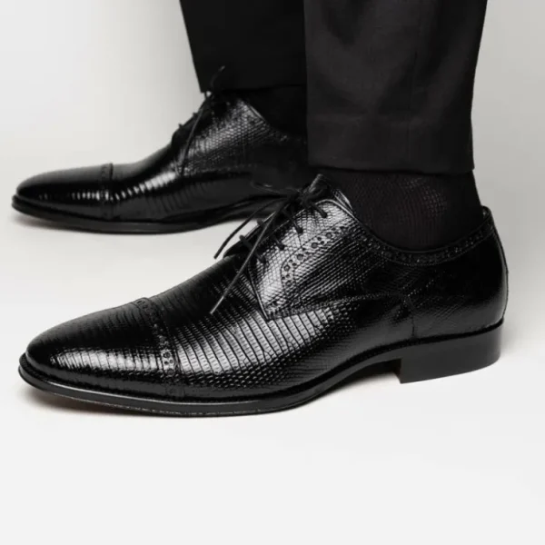 Store Zelli Giovanni Lizard Cap Toe Brogues (24-526-BLK) Black