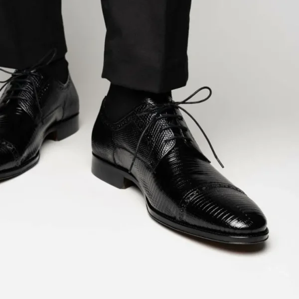 Store Zelli Giovanni Lizard Cap Toe Brogues (24-526-BLK) Black