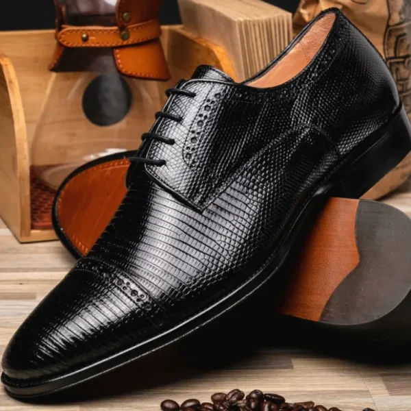 Store Zelli Giovanni Lizard Cap Toe Brogues (24-526-BLK) Black