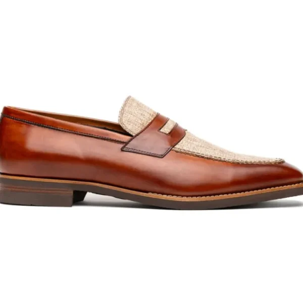 zelli_lago_italian_calfsk_0.webp Online Zelli Lago Italian Calfskin & Linen Penny Loafers (15-733-CGN) Cognac