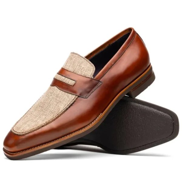 zelli_lago_italian_calfsk_1.webp Online Zelli Lago Italian Calfskin & Linen Penny Loafers (15-733-CGN) Cognac