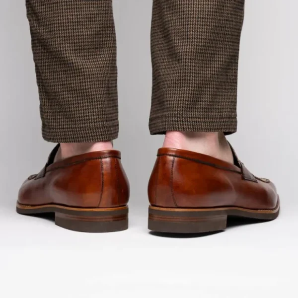 zelli_lago_italian_calfsk_11.webp Online Zelli Lago Italian Calfskin & Linen Penny Loafers (15-733-CGN) Cognac