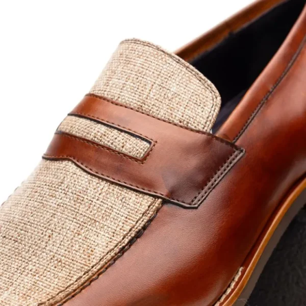zelli_lago_italian_calfsk_2.webp Online Zelli Lago Italian Calfskin & Linen Penny Loafers (15-733-CGN) Cognac