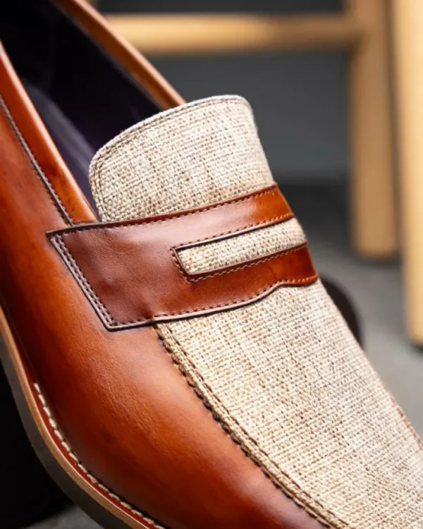 zelli_lago_italian_calfsk_6.webp Online Zelli Lago Italian Calfskin & Linen Penny Loafers (15-733-CGN) Cognac