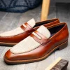 Online Zelli Lago Italian Calfskin & Linen Penny Loafers (15-733-CGN) Cognac