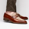 Online Zelli Lago Italian Calfskin & Linen Penny Loafers (15-733-CGN) Cognac