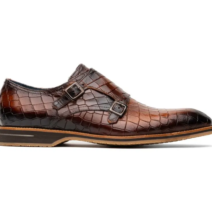 Sale Zelli Legerra Hand Burnished Crocodile Print Monk Strap (55-112-CGN) Cognac