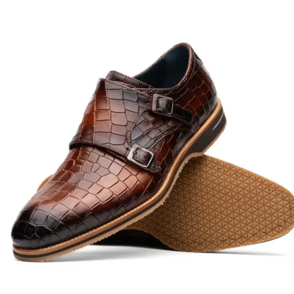 Sale Zelli Legerra Hand Burnished Crocodile Print Monk Strap (55-112-CGN) Cognac