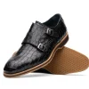 Fashion Zelli Legerra Hand Burnished Crocodile Print Monk Strap (55-112-BLK) Black