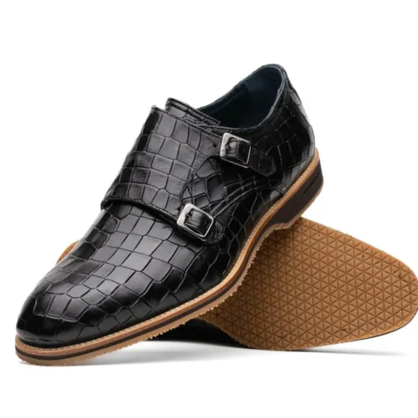 zelli_legerra_hand_burnis_1.webp Fashion Zelli Legerra Hand Burnished Crocodile Print Monk Strap (55-112-BLK) Black