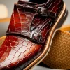 Sale Zelli Legerra Hand Burnished Crocodile Print Monk Strap (55-112-CGN) Cognac