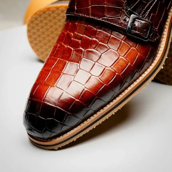 Sale Zelli Legerra Hand Burnished Crocodile Print Monk Strap (55-112-CGN) Cognac
