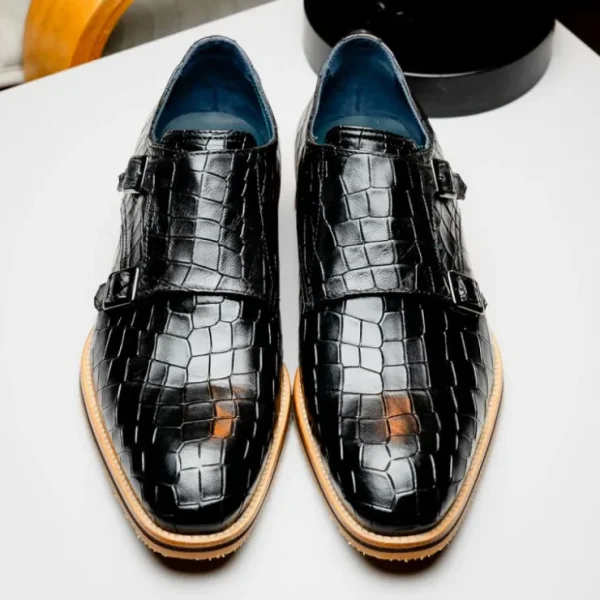 zelli_legerra_hand_burnis_12.webp Fashion Zelli Legerra Hand Burnished Crocodile Print Monk Strap (55-112-BLK) Black