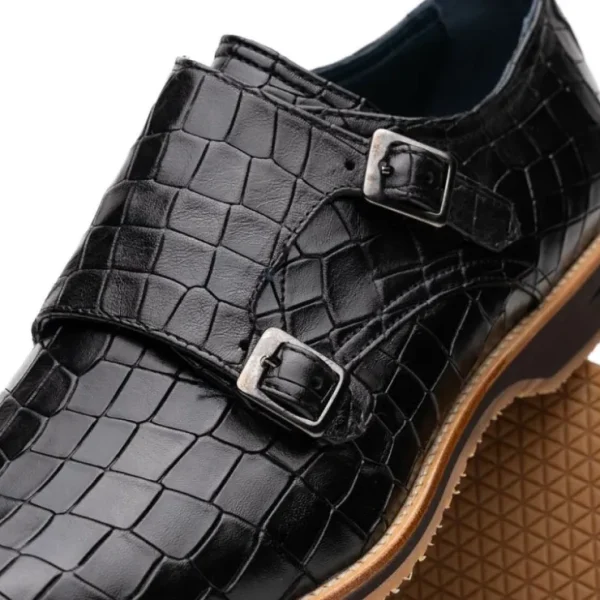 zelli_legerra_hand_burnis_2.webp Fashion Zelli Legerra Hand Burnished Crocodile Print Monk Strap (55-112-BLK) Black