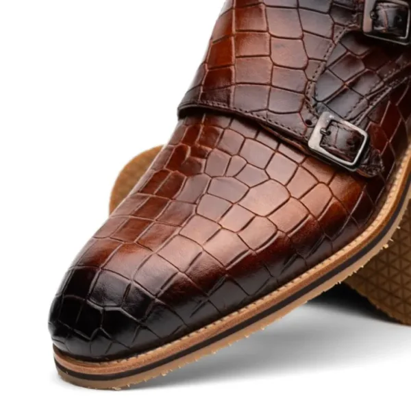 Sale Zelli Legerra Hand Burnished Crocodile Print Monk Strap (55-112-CGN) Cognac