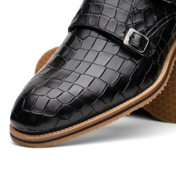 zelli_legerra_hand_burnis_3.webp Fashion Zelli Legerra Hand Burnished Crocodile Print Monk Strap (55-112-BLK) Black