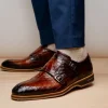 Sale Zelli Legerra Hand Burnished Crocodile Print Monk Strap (55-112-CGN) Cognac