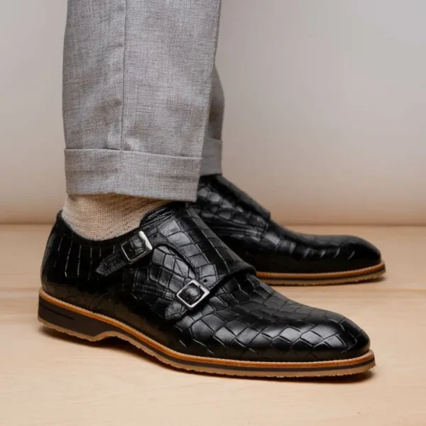 zelli_legerra_hand_burnis_6.webp Fashion Zelli Legerra Hand Burnished Crocodile Print Monk Strap (55-112-BLK) Black