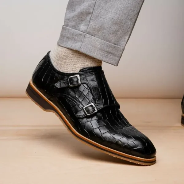 zelli_legerra_hand_burnis_7.webp Fashion Zelli Legerra Hand Burnished Crocodile Print Monk Strap (55-112-BLK) Black