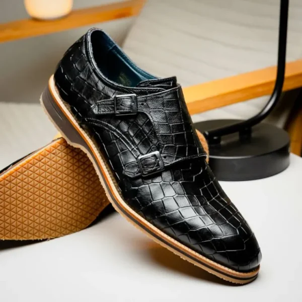 zelli_legerra_hand_burnis_9.webp Fashion Zelli Legerra Hand Burnished Crocodile Print Monk Strap (55-112-BLK) Black