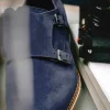 Discount Zelli Legerra Suede Goatskin Double Monkstrap Shoes (56-100-NVY) Navy