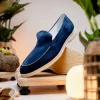 New Zelli Livorno Sueded Italian Goatskin Loafer (16-621-NVY) Navy