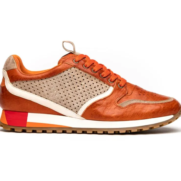Outlet Zelli Matteo Calfskin / Perforated Suede Sneakers Burnt Orange (65-224-ORN) BurntOrange