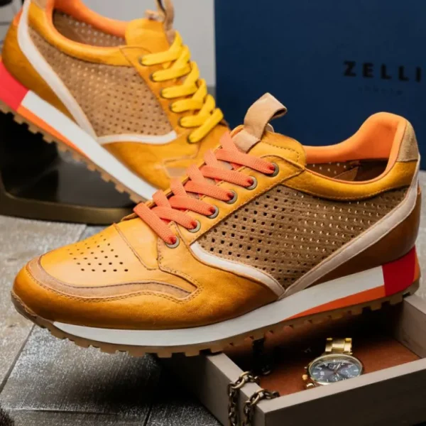 zelli_matteo_calfskin__pe_10-1.webp New Zelli Matteo Calfskin / Perforated Suede Sneakers (65-224-MUS) Mustard