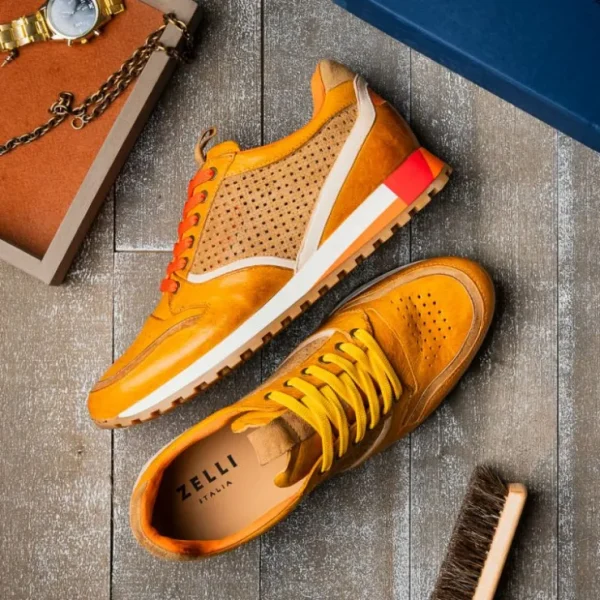 zelli_matteo_calfskin__pe_12-1.webp New Zelli Matteo Calfskin / Perforated Suede Sneakers (65-224-MUS) Mustard
