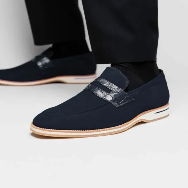 zelli_meo__suede_amp_croc_11.webp Best Zelli Meo 3 Suede & Crocodile Loafers (11-020-NVY) Navy