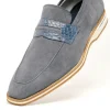 Shop Zelli Meo 3 Suede & Crocodile Loafers (11-020-GRY) Gray