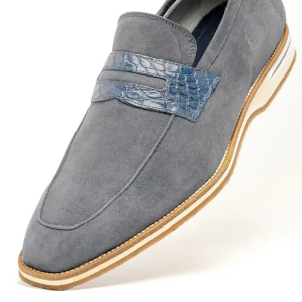 Shop Zelli Meo 3 Suede & Crocodile Loafers (11-020-GRY) Gray