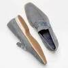 Shop Zelli Meo 3 Suede & Crocodile Loafers (11-020-GRY) Gray