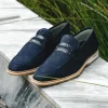 Best Zelli Meo 3 Suede & Crocodile Loafers (11-020-NVY) Navy