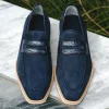Best Zelli Meo 3 Suede & Crocodile Loafers (11-020-NVY) Navy