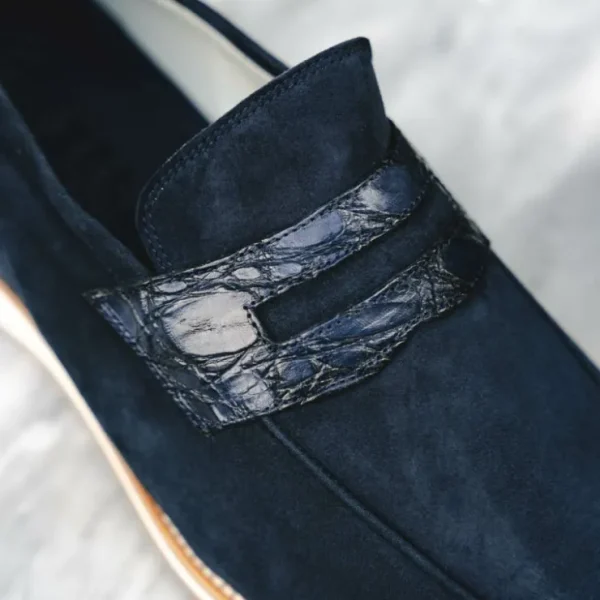 zelli_meo__suede_amp_croc_9.webp Best Zelli Meo 3 Suede & Crocodile Loafers (11-020-NVY) Navy