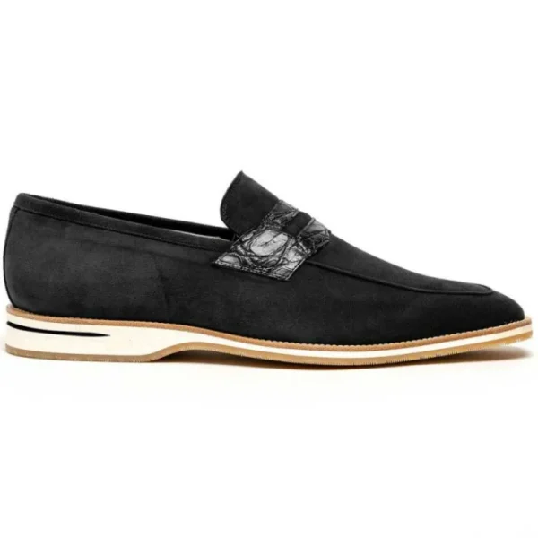 zelli_meo__suede_goatskin_0.webp Shop Zelli Meo 3 Suede Goatskin / Crocodile Loafers (11-020-BLK) Black